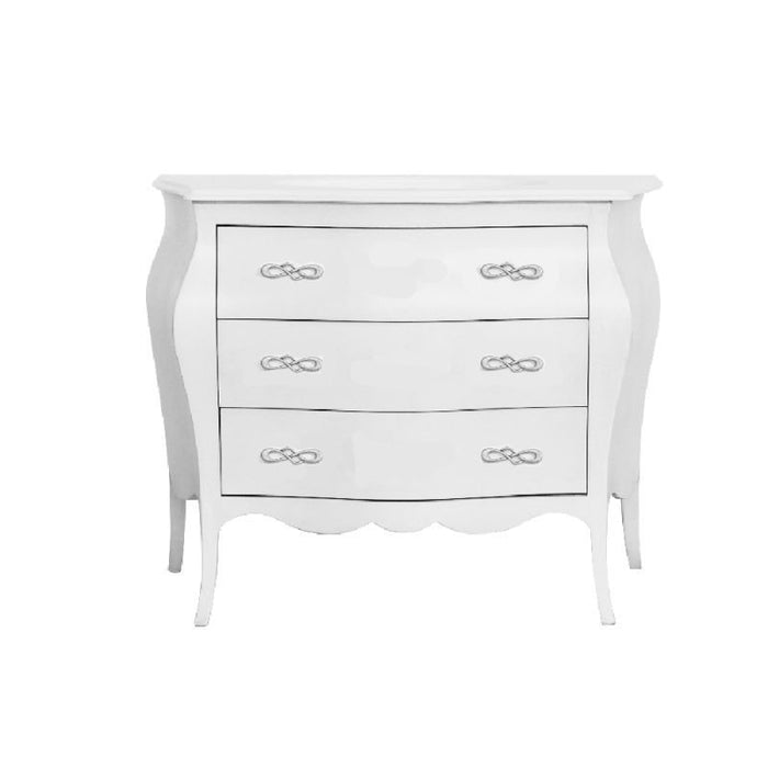Cassettiera sagomata 3 cassetti legno shabby bianco 116x45x85 - Mobili 2G