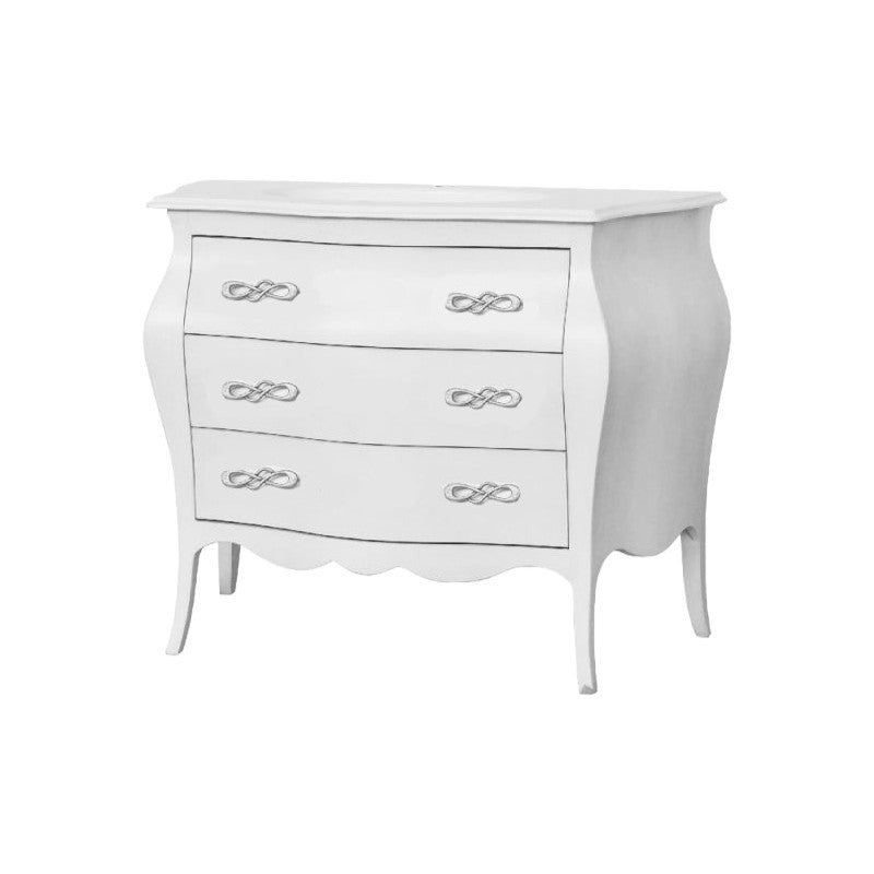 Cassettiera sagomata 3 cassetti legno shabby bianco 116x45x85 - Mobili 2G