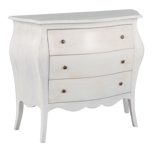 Cassettiera sagomata 3 cassetti legno shabby bianco anticato 116x42x85 - Mobili 2G