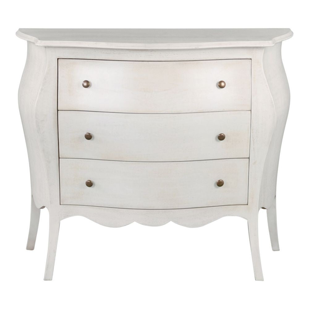 Cassettiera sagomata 3 cassetti legno shabby bianco anticato 116x42x85 - Mobili 2G