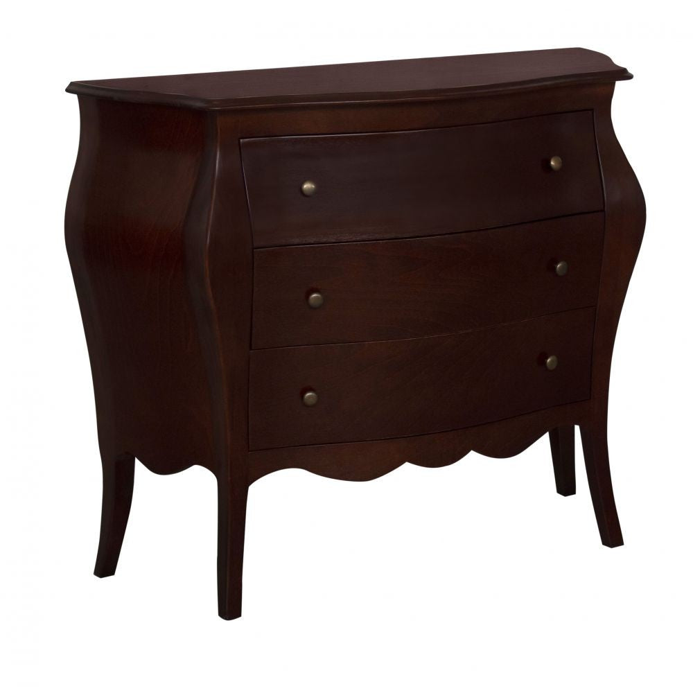 Cassettiera sagomata classica 3 cassetti legno tinta noce scuro 116x45x85 - Mobili 2G