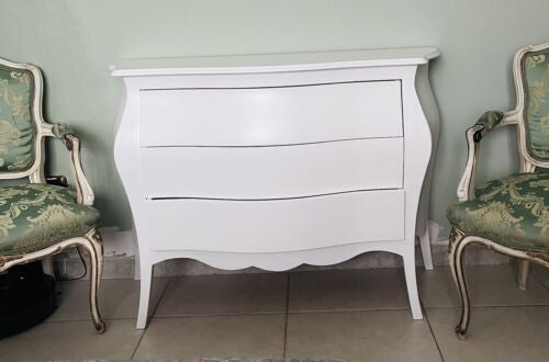 Comò 3 cassetti bombato shabby legno bianco opaco 116x42x85 (1020) - Mobili 2G