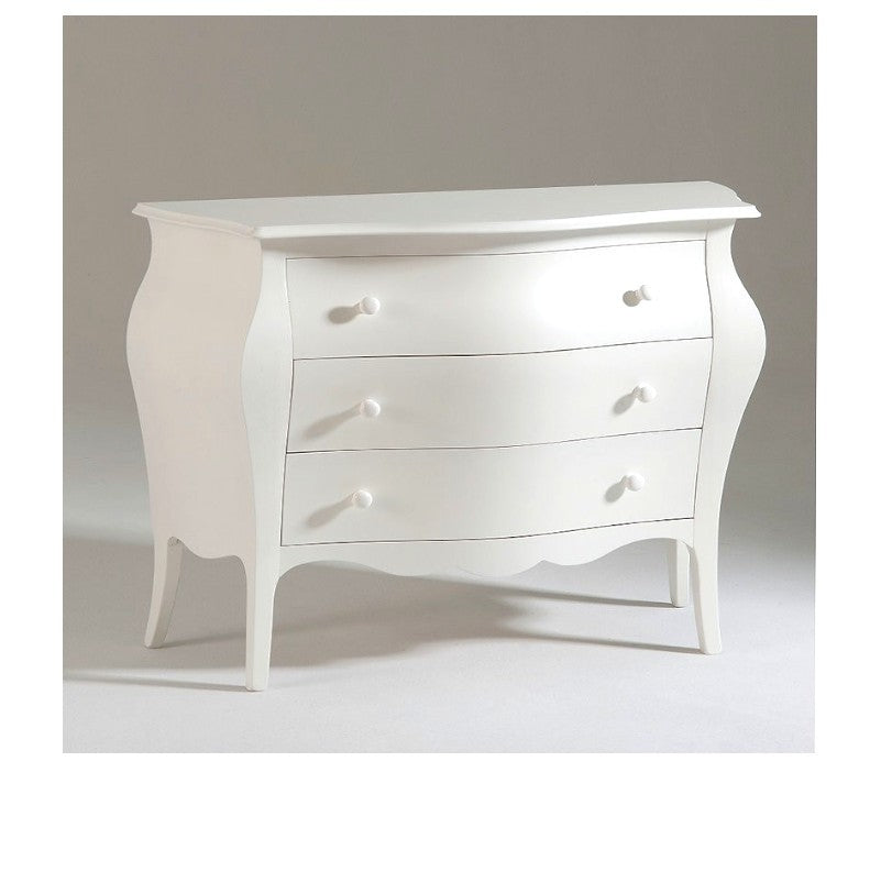 Comò 3 cassetti bombato shabby legno bianco opaco 116x42x85 (1020) - Mobili 2G