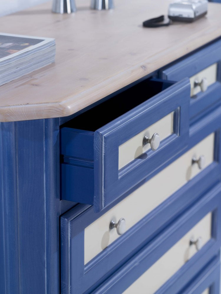 Como 5 cassetti in legno blu e miele l.102 p.48 h.90 (2218) - Mobili 2G