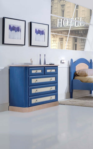 Como 5 cassetti in legno blu e miele l.102 p.48 h.90 (2218) - Mobili 2G