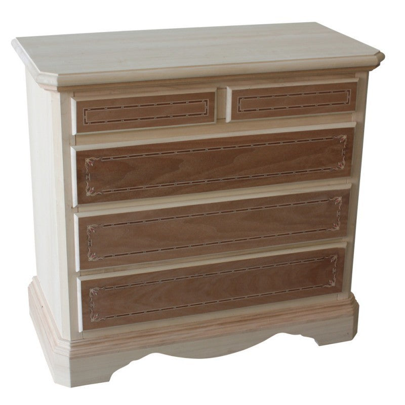 Como' arte povera legno 5 cassetti intarsiato tinta noce l.90 x p.45 h.84 (267) - Mobili 2G