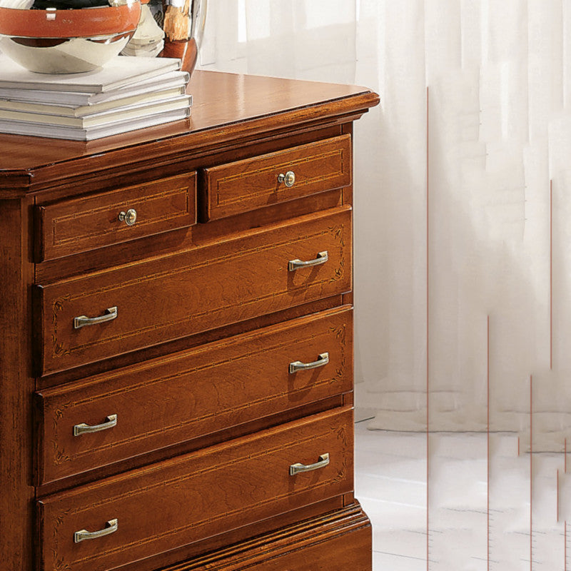 Como' arte povera legno 5 cassetti intarsiato tinta noce l.90 x p.45 h.84 (267) - Mobili 2G