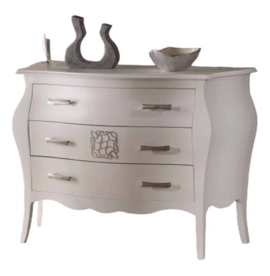 ComÃ’ bomabato laccato bianco con decori argento 118x50x85