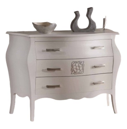 ComÃ’ bomabato laccato bianco con decori argento 118x50x85
