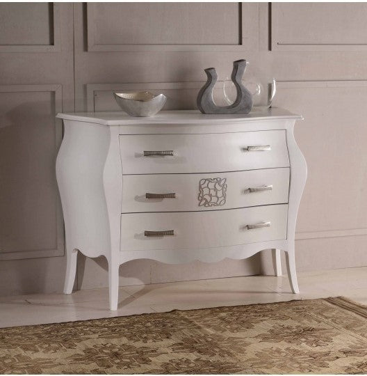 ComÃ’ bomabato laccato bianco con decori argento 118x50x85