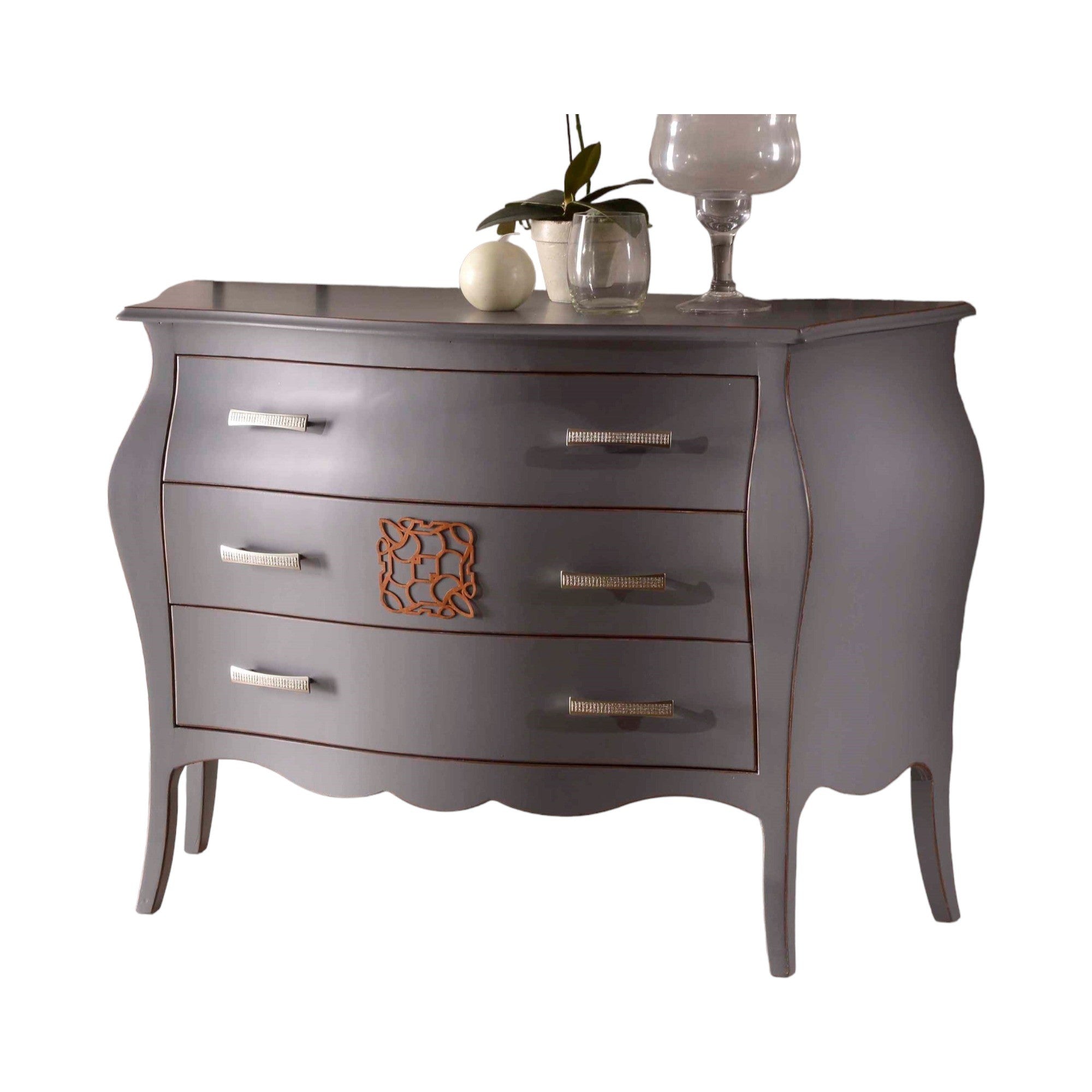 Como' bombato 3 cassetti legno grigio spigolato 118x50x85