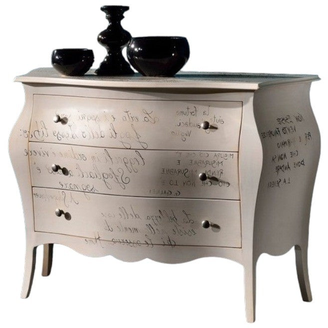 ComÃ’ bombato avorio patinato shabby scritte 118x50x85