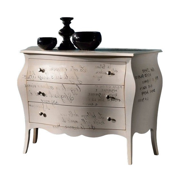 ComÃ’ bombato avorio patinato shabby scritte 118x50x85