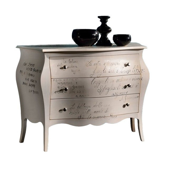ComÃ’ bombato avorio patinato shabby scritte 118x50x85