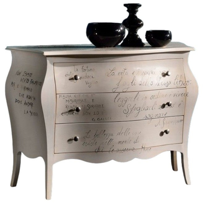 ComÃ’ bombato avorio patinato shabby scritte 118x50x85