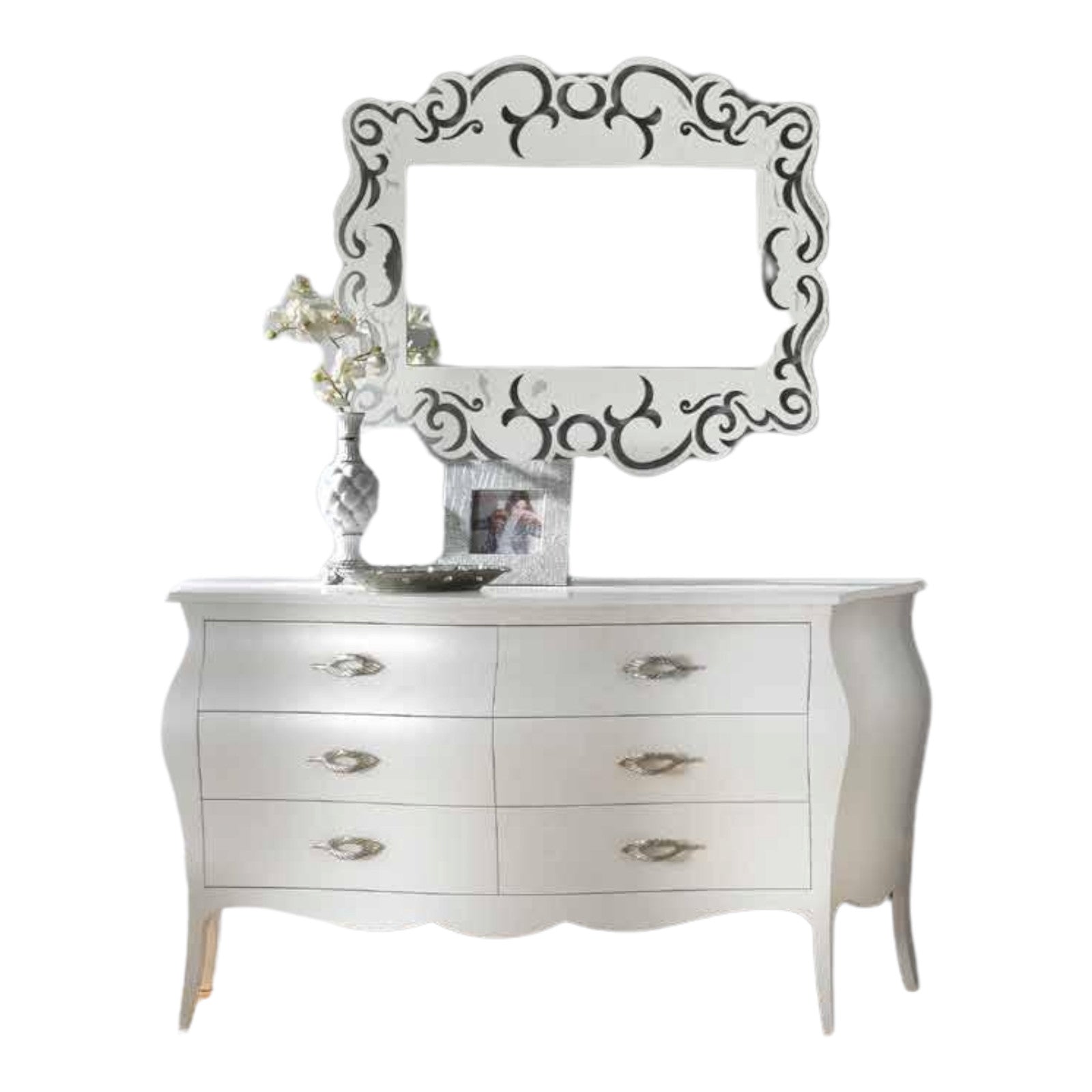 ComÒ bombato classico 6 cassetti bianco perlato 162x58x85 (3246) - Mobili 2G