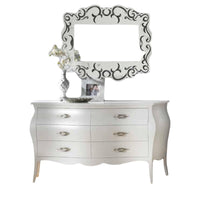 ComÒ bombato classico 6 cassetti shabby bianco opaco 162x58x85 - Mobili 2G