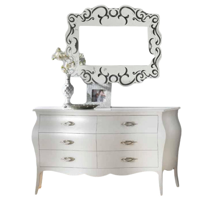 ComÒ bombato classico 6 cassetti shabby bianco opaco 162x58x85 - Mobili 2G