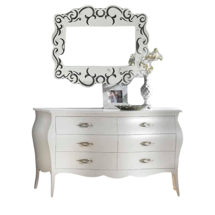 ComÒ bombato classico 6 cassetti shabby bianco opaco 162x58x85 - Mobili 2G