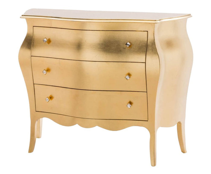 Comò bombato legno foglia oro pomolo swarovski 116x45x85 - Mobili 2G