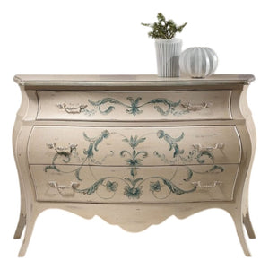 Comò bombato shabby legno avorio decori floreali 130x55x88 (1368) - Mobili 2G