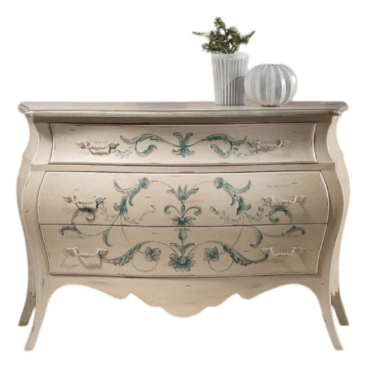 Comò bombato shabby legno avorio decori floreali 130x55x88 (1368) - Mobili 2G