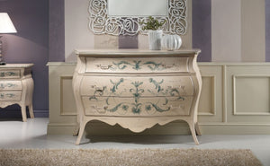 Comò bombato shabby legno avorio decori floreali 130x55x88 (1368) - Mobili 2G