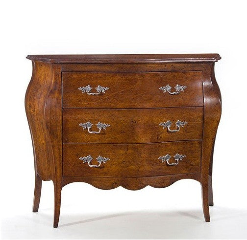 Comò classico bombato legno 3 cassetti tinta noce 105x42x85 - Mobili 2G