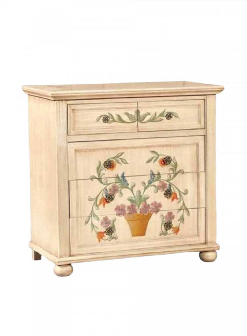 ComÃ’ in legno avorio pennellato con decori