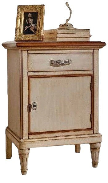 Comodino 1 cassetto 1 porta classico legno shabby bicolore 52x40x72 - Mobili 2G