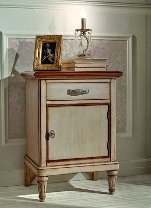 Comodino 1 cassetto 1 porta classico legno shabby bicolore 52x40x72 - Mobili 2G
