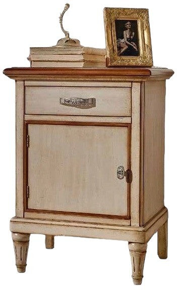 Comodino 1 cassetto 1 porta classico legno shabby bicolore 52x40x72 - Mobili 2G