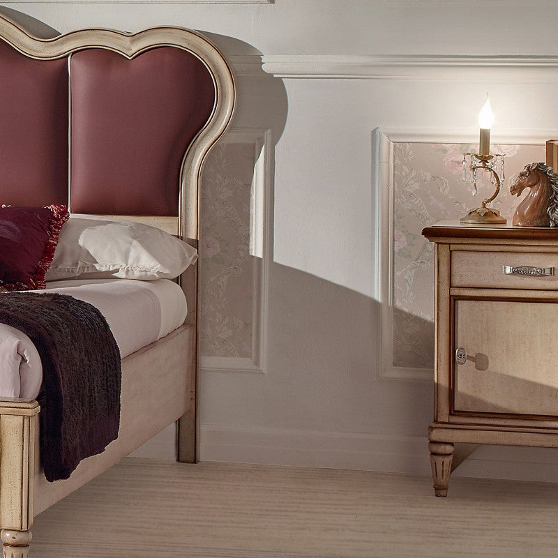 Comodino 1 cassetto 1 porta classico legno shabby bicolore 52x40x72 - Mobili 2G