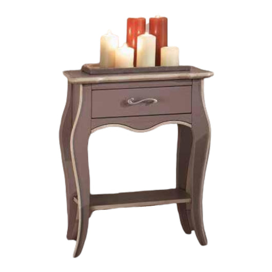 Comodino 1 cassetto 1 ripiano laccato tortora anticato con profilo avorio misure l.54 p.36 h.69 (1480) - Mobili 2G