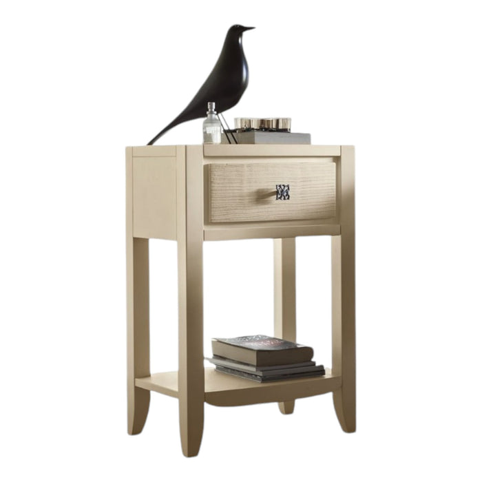 Comodino 1 cassetto decoro onda in legno avorio l.44 p.33 h.67 - Mobili 2G