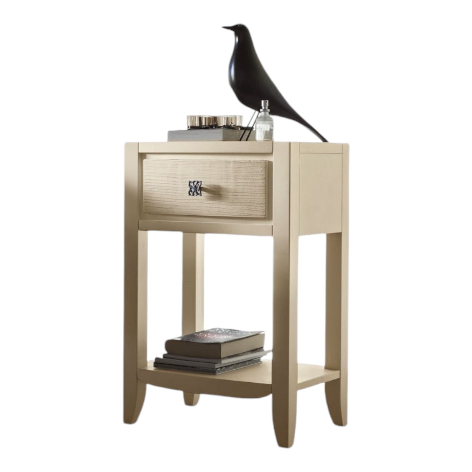 Comodino 1 cassetto decoro onda in legno avorio l.44 p.33 h.67 - Mobili 2G