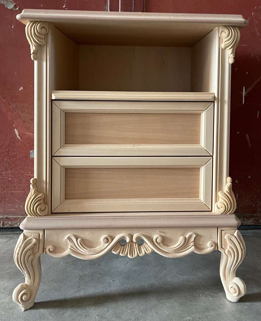 Comodino 2 cassetti 1 vano classico barocco legno grezzo 57x42x71 - Mobili 2G