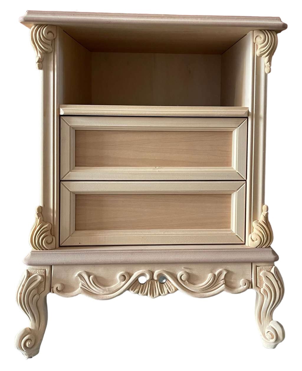 Comodino 2 cassetti 1 vano classico barocco legno grezzo 57x42x71 - Mobili 2G