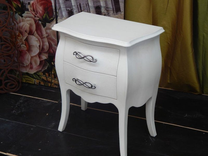 Comodino 2 cassetti bombato legno shabby bianco 50x30x60 - Mobili 2G