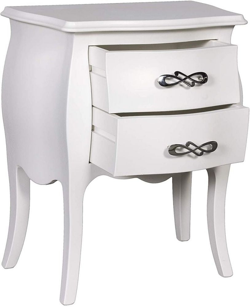 Comodino 2 cassetti bombato legno shabby bianco 50x30x60 - Mobili 2G