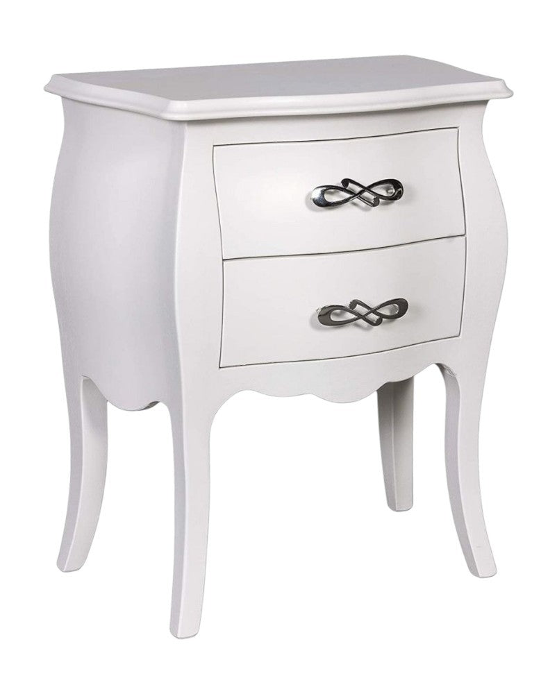 Comodino 2 cassetti bombato legno shabby bianco 50x30x60 - Mobili 2G