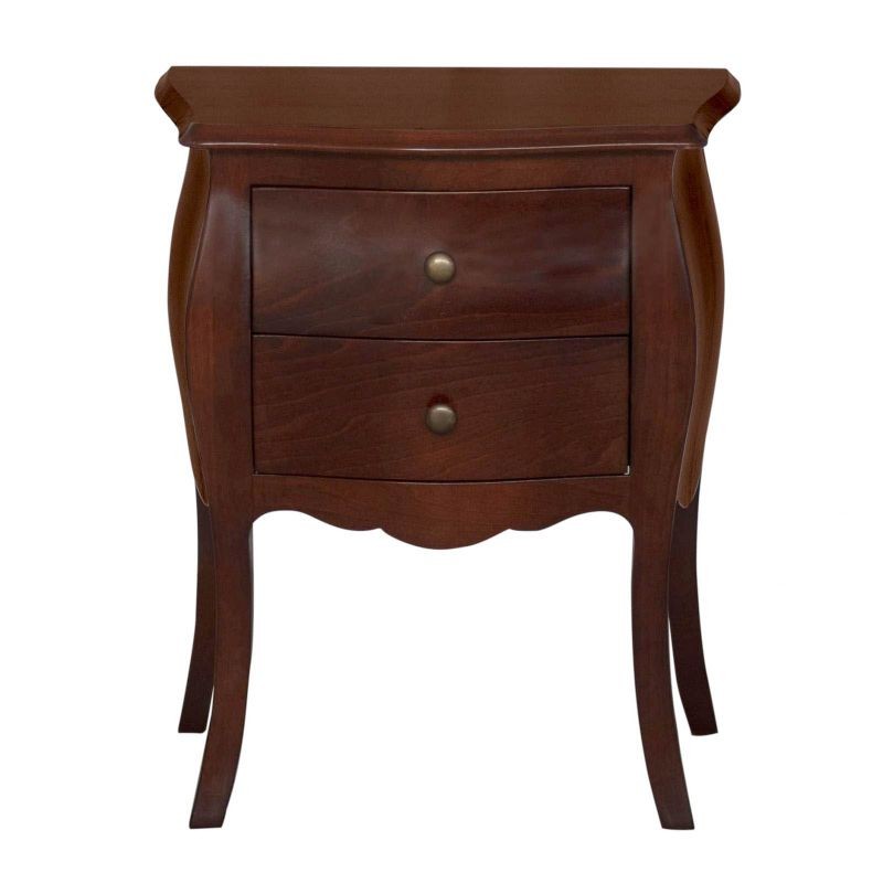 Comodino 2 cassetti sagomato legno tinta noce scuro 50x30x60 - Mobili 2G