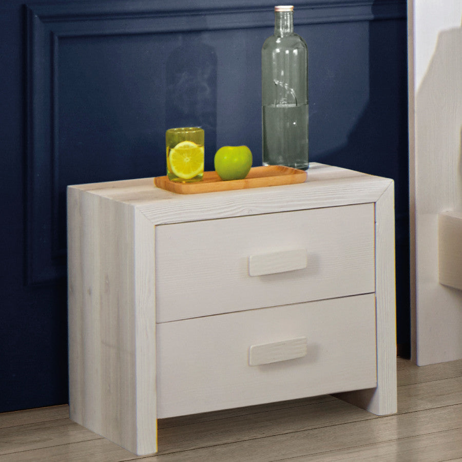 Comodino 2 cassetti shabby bianco in legno massello di abete 55x40x45 (3318) - Mobili 2G