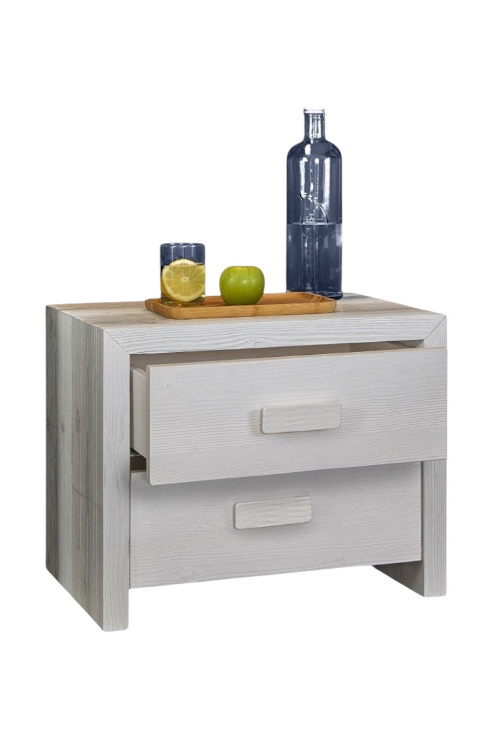 Comodino 2 cassetti shabby bianco in legno massello di abete 55x40x45 (3318) - Mobili 2G