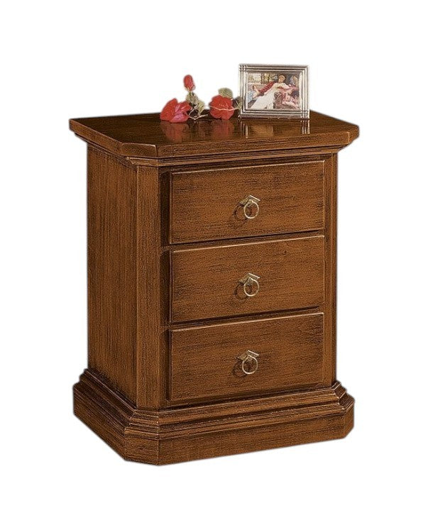 Comodino 3 cassetti arte povera legno tinta noce 60x38x71 (418) - Mobili 2G