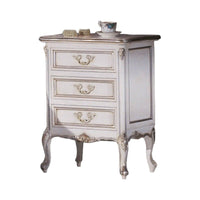 Comodino 3 cassetti classico legno shabby bianco argento 56x43x76 - Mobili 2G