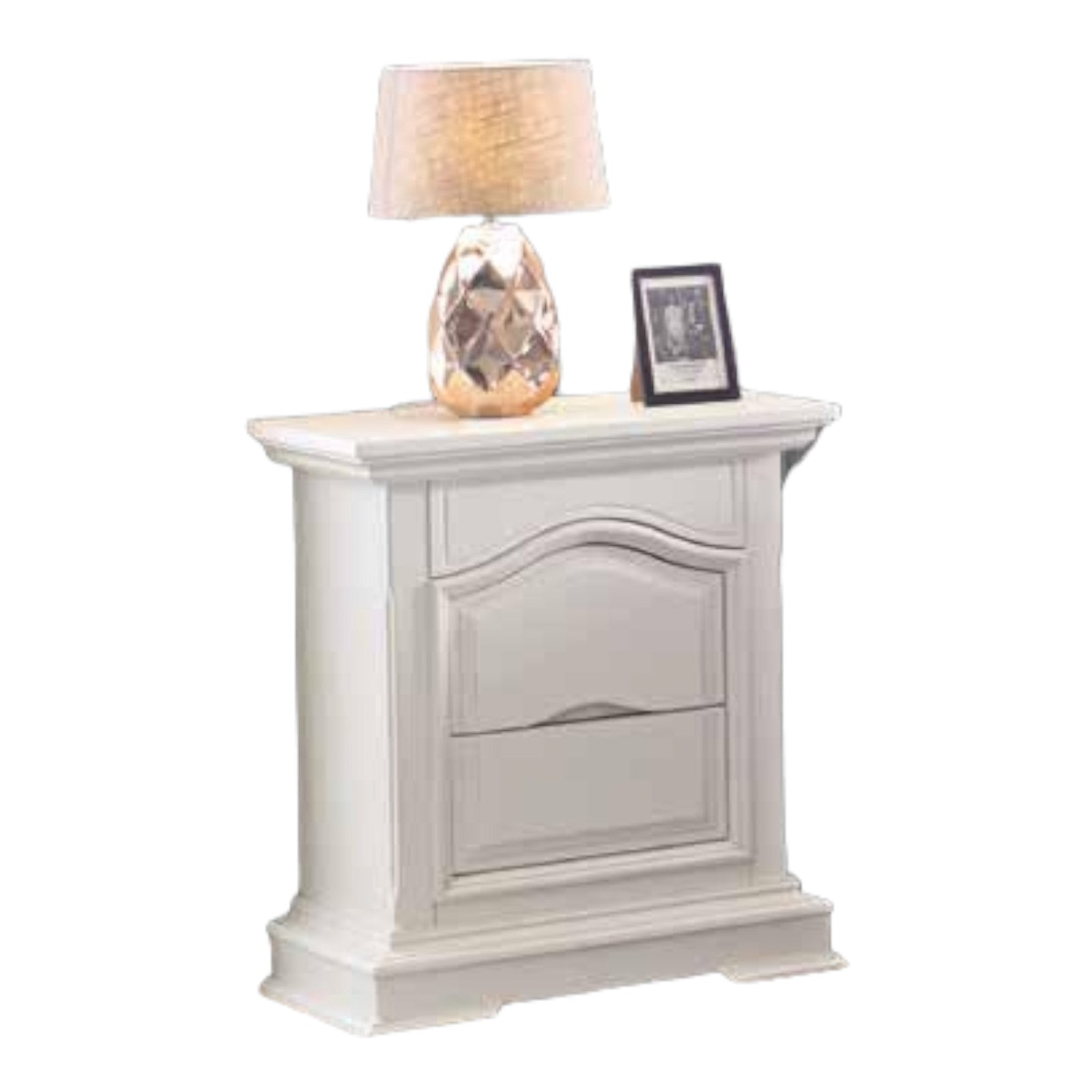 Comodino 3 cassetti di cui il primo a scatto laccato bianco opaco misure l.60p.37 h.71