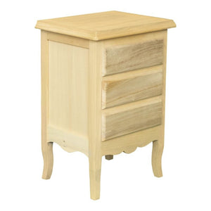 Comodino 3 cassetti in legno massello grezzo 43x32x64 - Mobili 2G