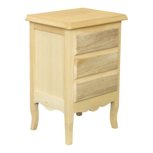 Comodino 3 cassetti in legno massello grezzo 43x32x64 - Mobili 2G