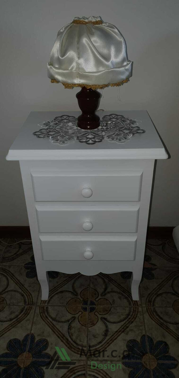 Comodino 3 cassetti laccato bianco opaco 43x32x64 (1306) - Mobili 2G